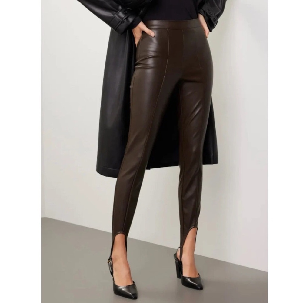 AFRM Dark Brown Faux Leather Sydney Stirrup Legging Pants Size S